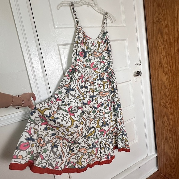 THML 100% Cotton A-Line Dress Tiered Ruffle Hem Colorful Allover Print Sz Small - Picture 16 of 17